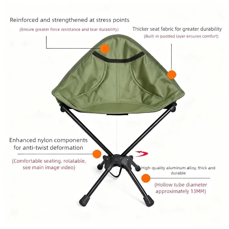Chaise camping rotation 360° ultra légère aluminium pliable pêche pique-nique tissu oxford 600D siège