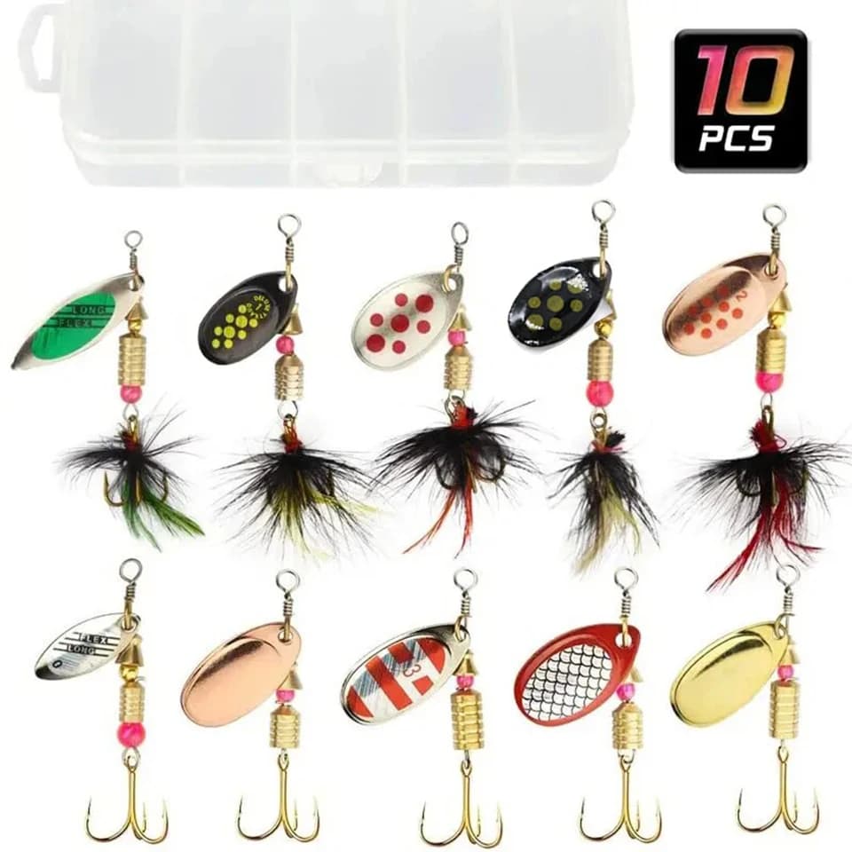 Cuillères spinner métalliques 2g à 8g lot 10 pièces - Spoonbaits légers pour brochet et truite