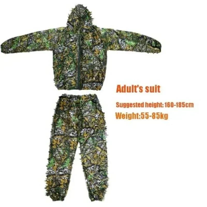Uniforme camouflage respirant pêche chasse léger avec capuche design feuillage forestier tenue tactique