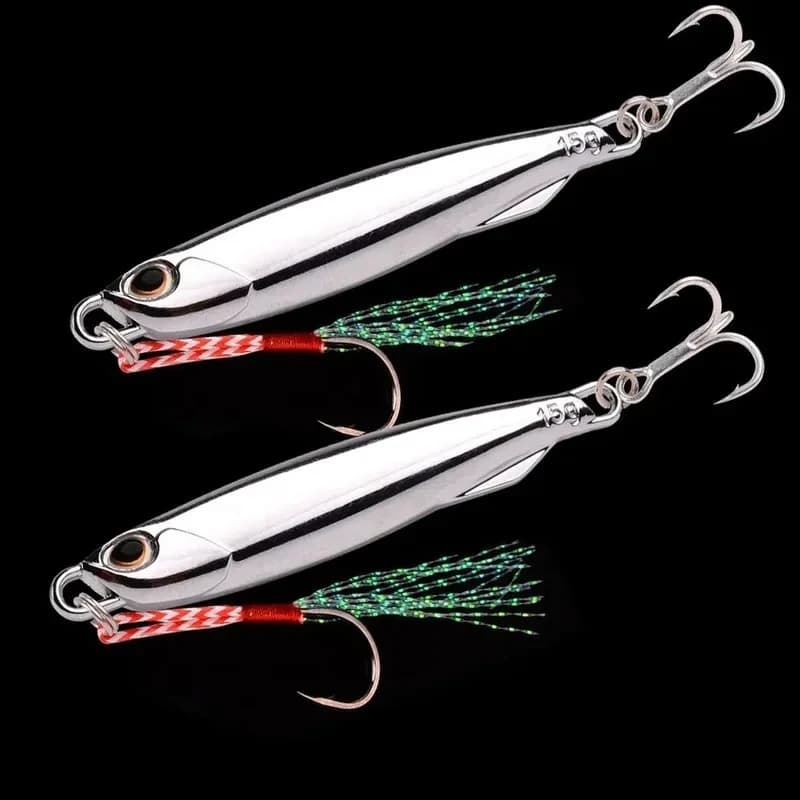 Pack 10 leurres métal jig 20g 30g 40g argentés - Appâts de pêche pour bar en eau salée et carnassiers