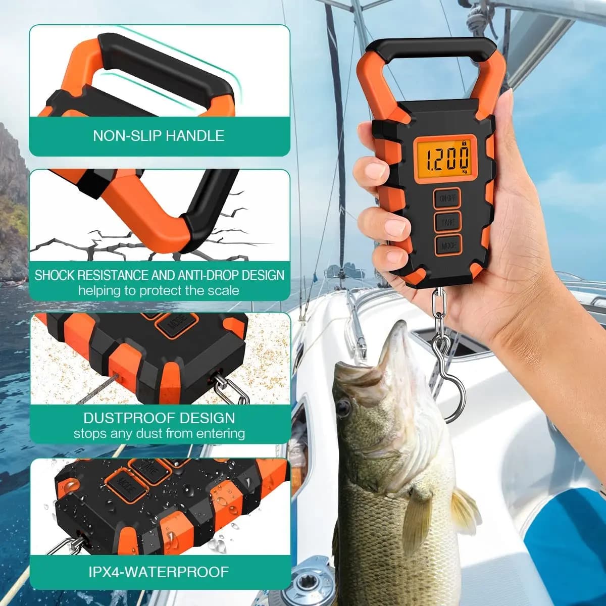 Balance numérique pêche 110lb/50kg avec mètre ruban - Pèse-poissons LCD rétroéclairé pour pêcheurs