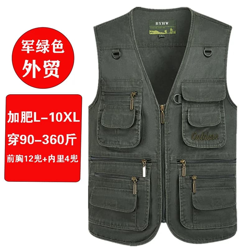 Gilet sans manches homme été grande taille 150kg avec 16 poches pour pêche et photographie