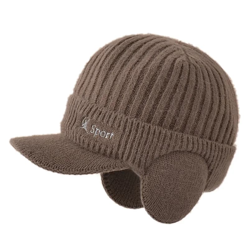 Bonnet laine épais protection oreilles pêche - Modèle coréen visière canard tricoté homme hiver