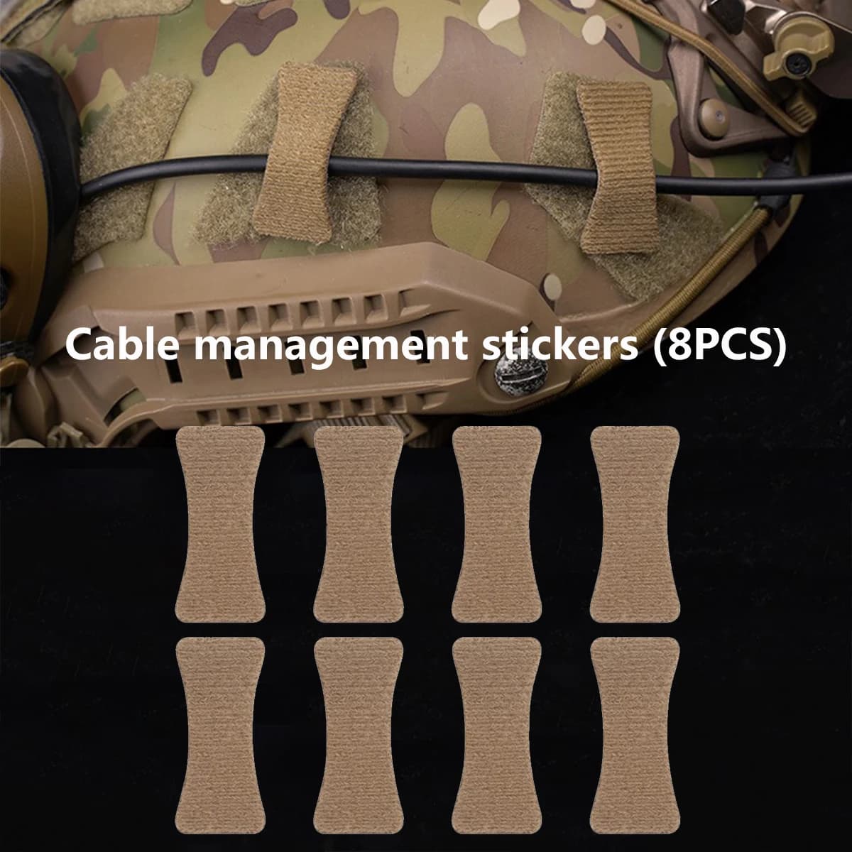Kit gestion câbles 8 pièces pour casque tactique - Organisateur fils NVG et communications avec sangles auto-agrippantes