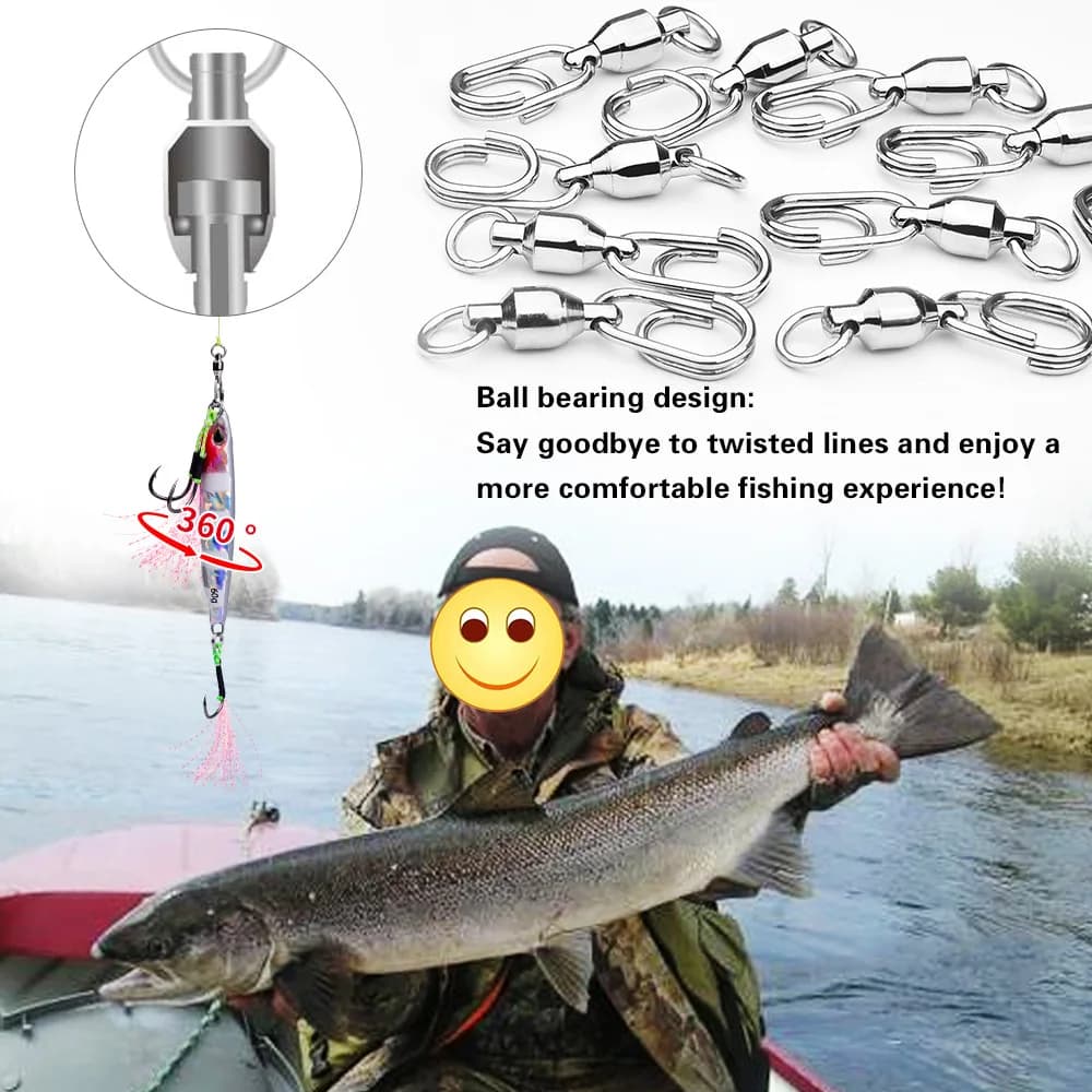 10 connecteurs de pêche à roulement à billes en acier inoxydable - clips rapides pour leurres et appâts