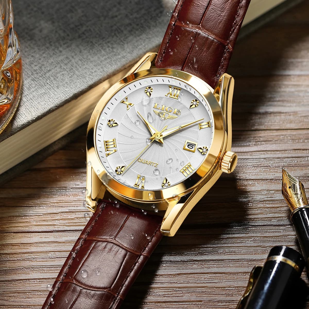 Montre femme LIGE cuir militaire sport étanche luxe bracelet montre reloj mujer - Top marque