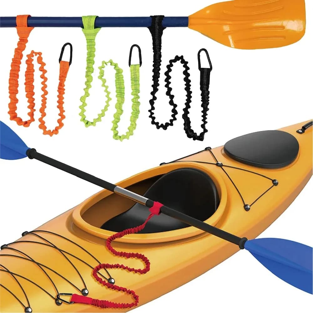 Laisse élastique pour pagaie de kayak et canne à pêche - Longe enroulée avec mousqueton de sécurité