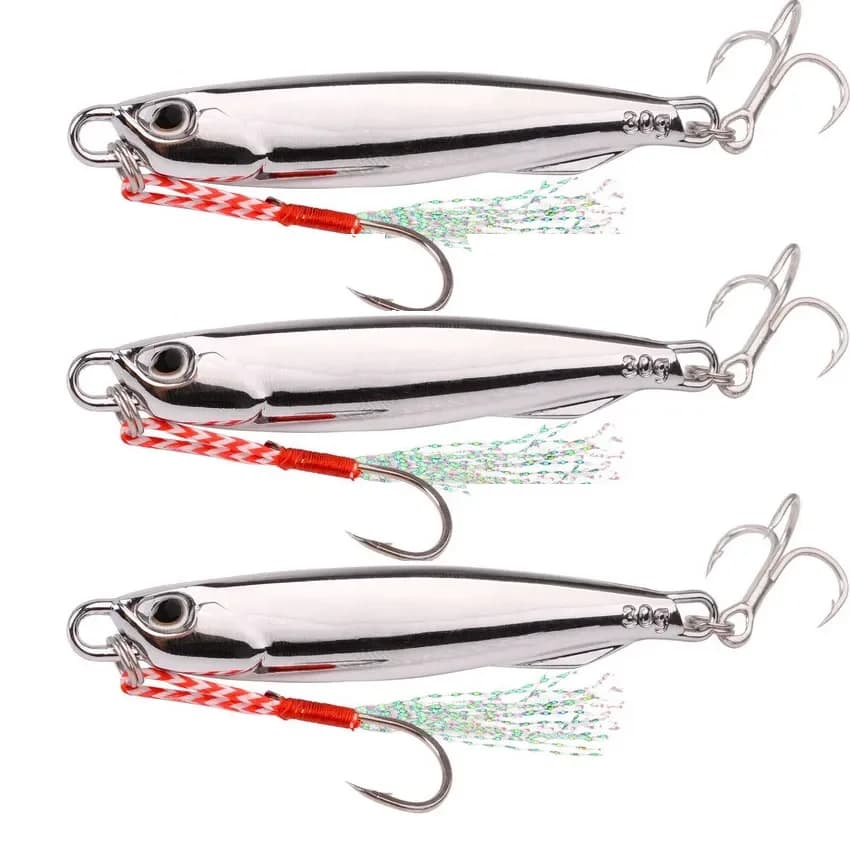 Kit 5 leurres métalliques chromés 10g à 30g pour pêche en mer et bar - leurres jigging