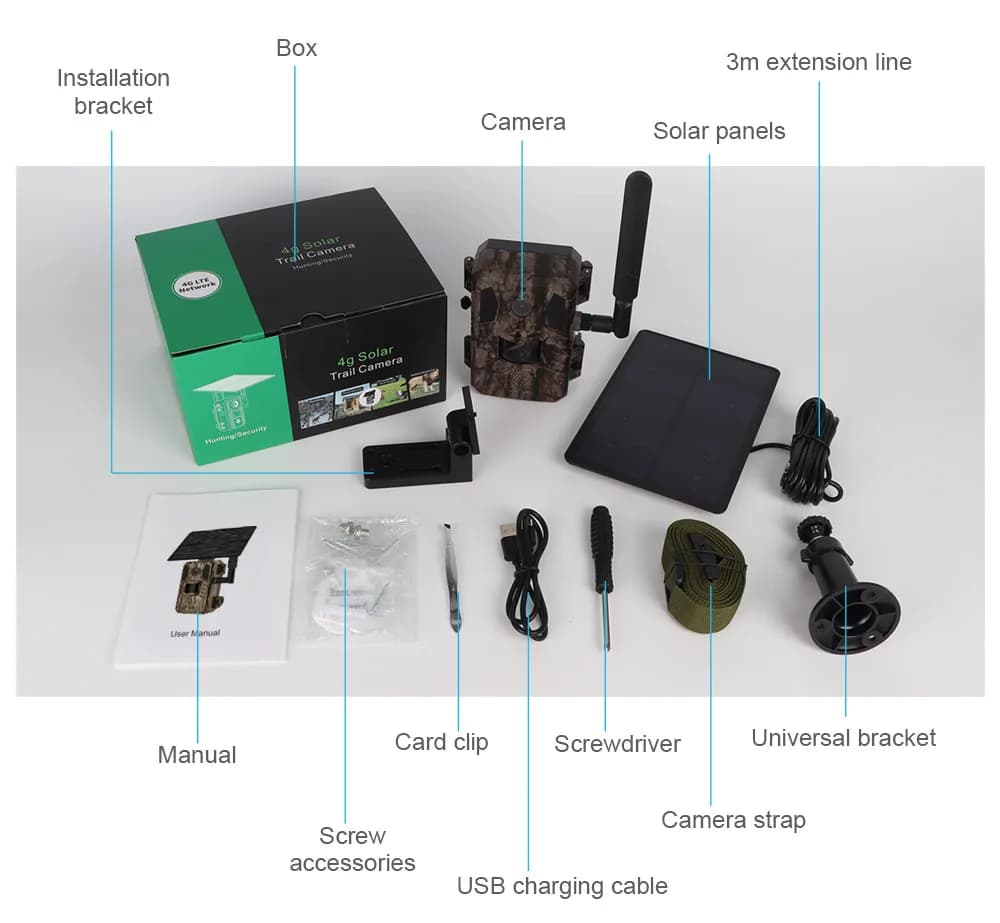 Caméra trail solaire 2K 4G avec interphone bidirectionnel batterie 7800mAh détection mouvement 20m pour chasse