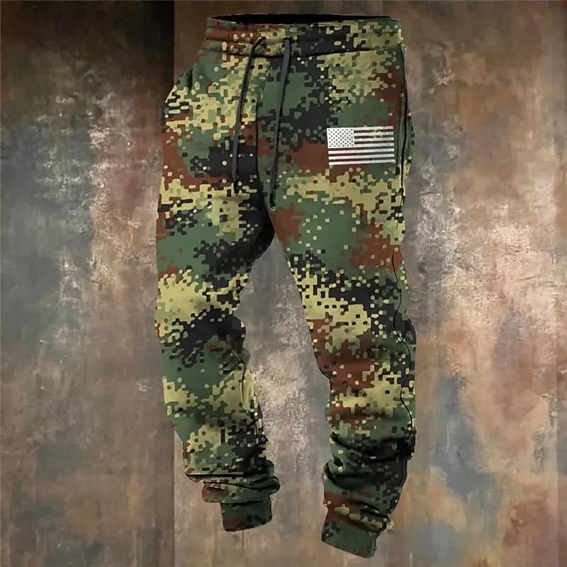 Pantalon sweat camouflage impression 3D pêche poches latérales cordon élastique sport street