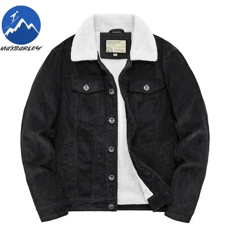 Manteau homme hiver ouaté chaud ample parka - Veste courte velours côtélé col fourrure coupe-vent polaire