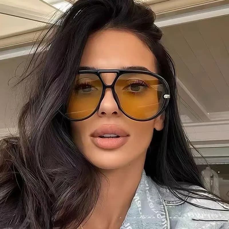 Lunettes de soleil ovales pilote vintage pour randonnée pêche femme - Style punk double monture