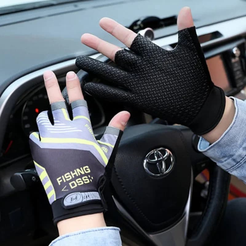 Gants trois doigts pour pêche et vélo - Protection solaire anti-dérapage hommes été