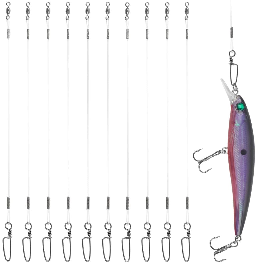 10 bas de ligne fluorocarbone 20-50LB avec émerillon - Invisibles sous l'eau pour montages leurres