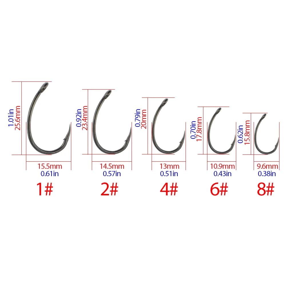 Hameçons de pêche Hirisi 50 pièces acier inoxydable carbone haute résistance avec œil et barbelés PTFE 8031