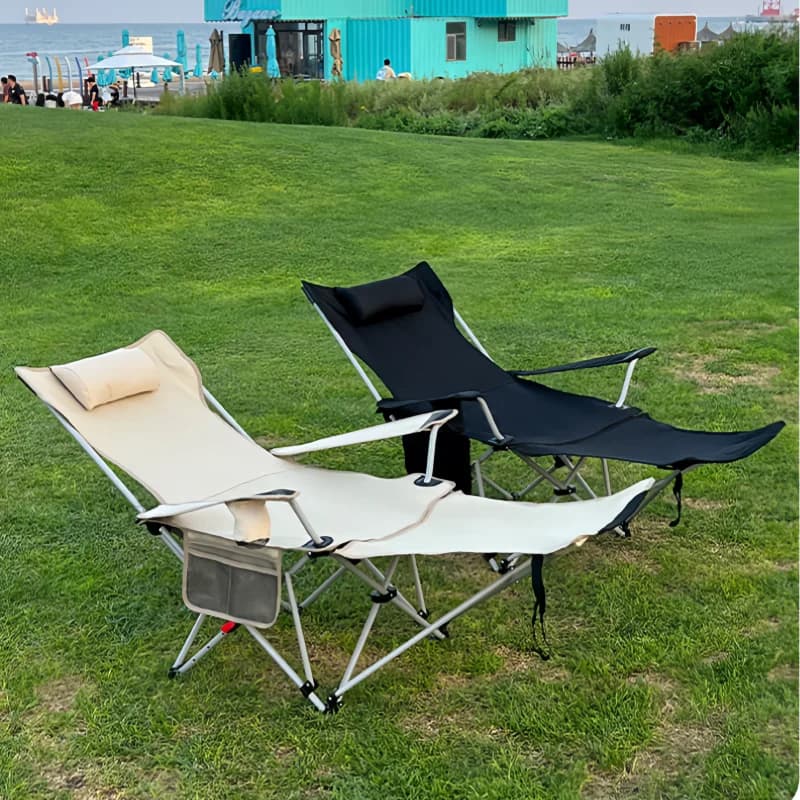 Chaise longue pliante réglable avec repose-pieds portable pour pêche camping plage détente