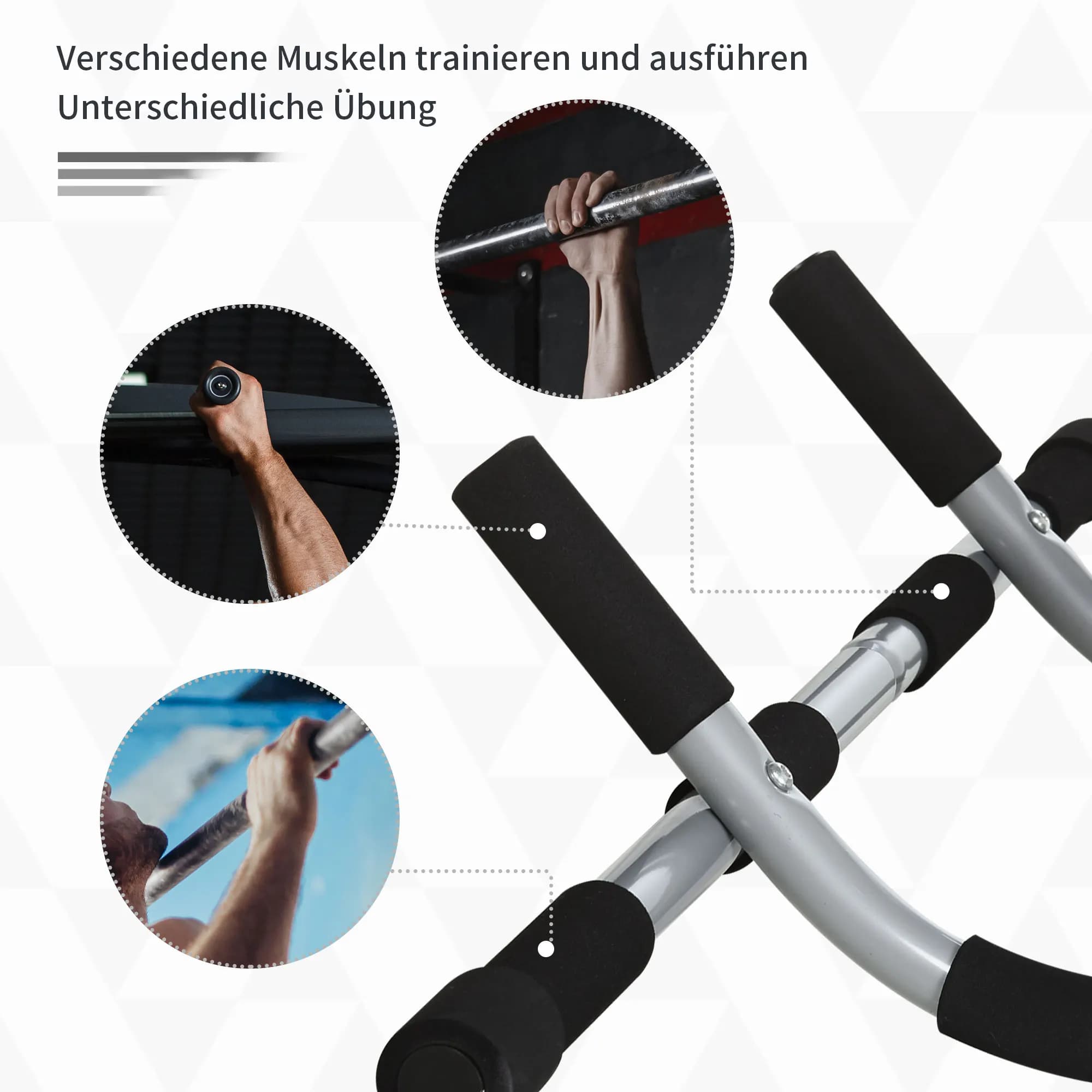 Support de traction HOMCOM multifonction pour barre de porte en acier avec mousse PE - Équipement fitness maison