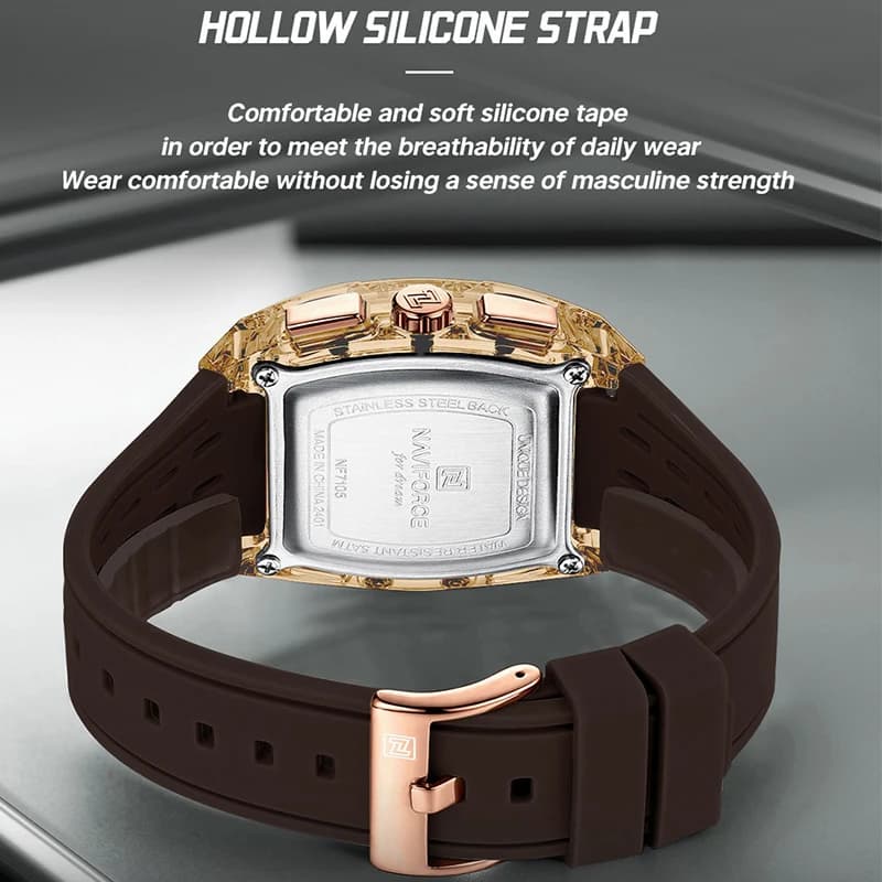 Montre homme NAVIFORCE étanche 50M - Bracelet silicone, chronographe, affichage date, sport et casual