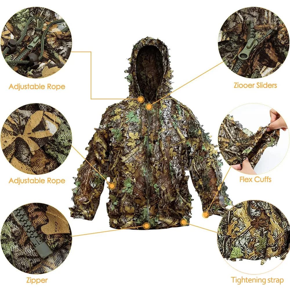 Combinaison ghillie 3D feuilles bionique - Tenue tactique chasse pêche paintball unisexe