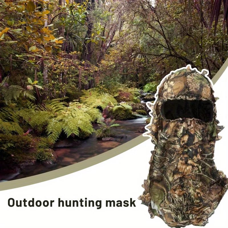 Chapeau camouflage feuilles 3D pour pêche - Masque intégral discrétion maximale