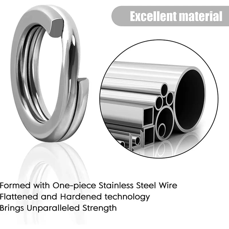 Anneaux ouverts acier inox 5 tailles pour connecter leurres, lot 200/250 pièces pour boîte pêche