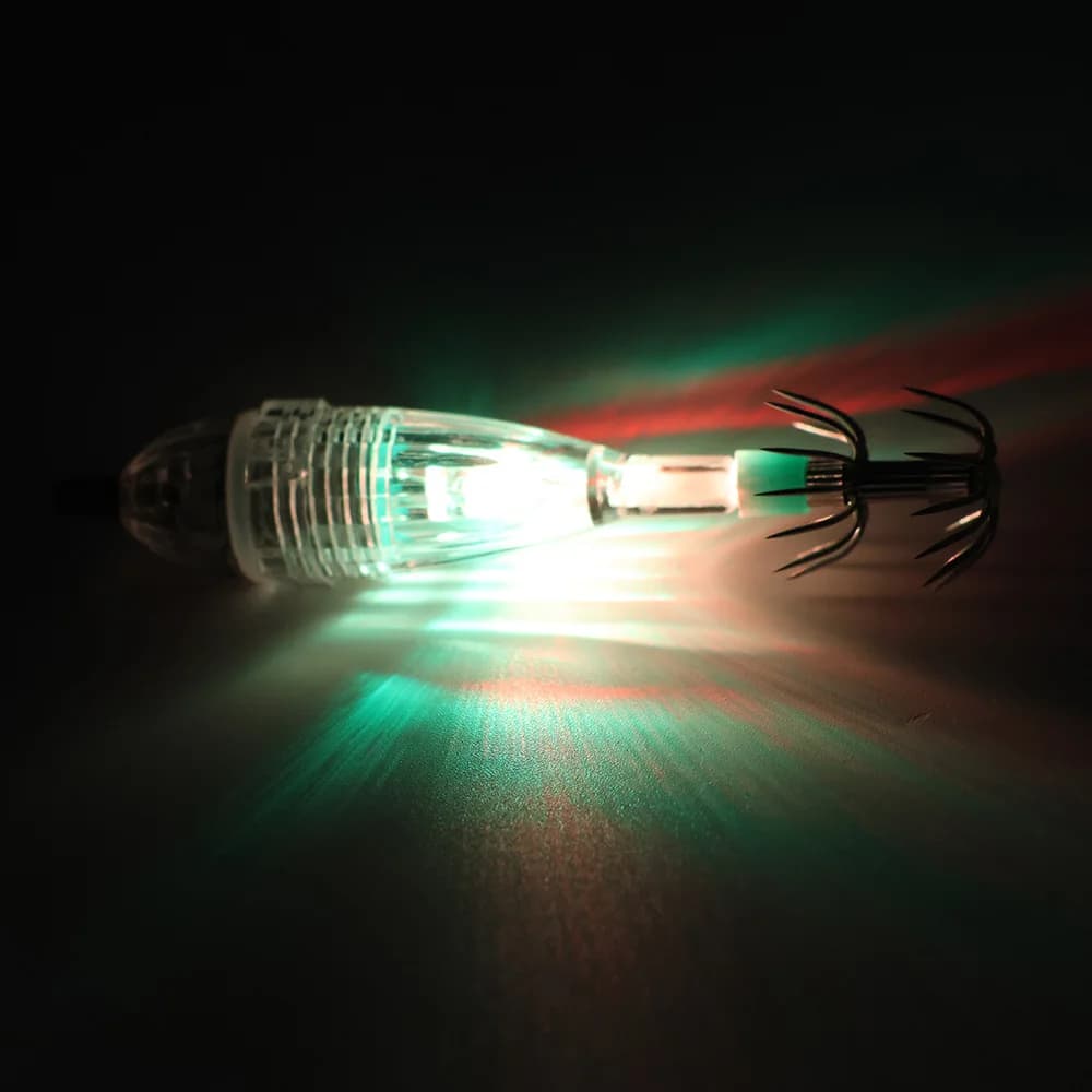 2 lumières de pêche avec hameçons LED clignotantes pour attirer calmars la nuit sous l'eau