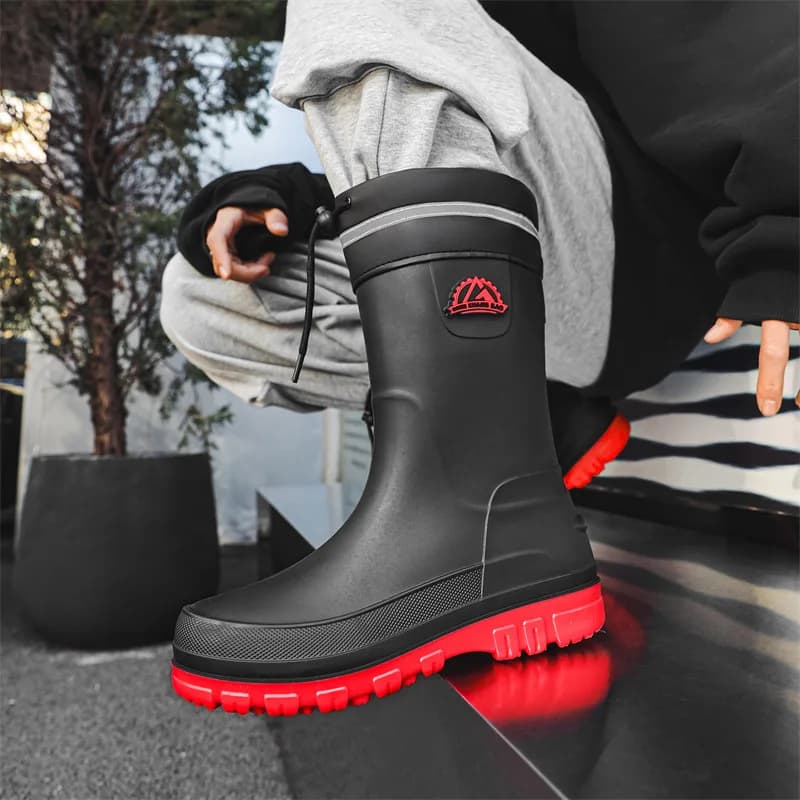 Bottes de pluie mi-mollet homme mode imperméables antidérapantes chaudes travail extérieur