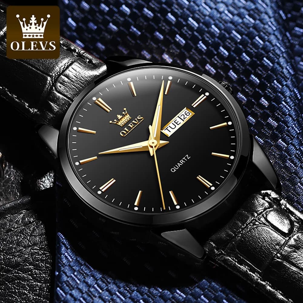 Montre homme OLEVS Classic Quartz étanche bracelet cuir - montre sport et affaires calendrier TOP Brand 6898