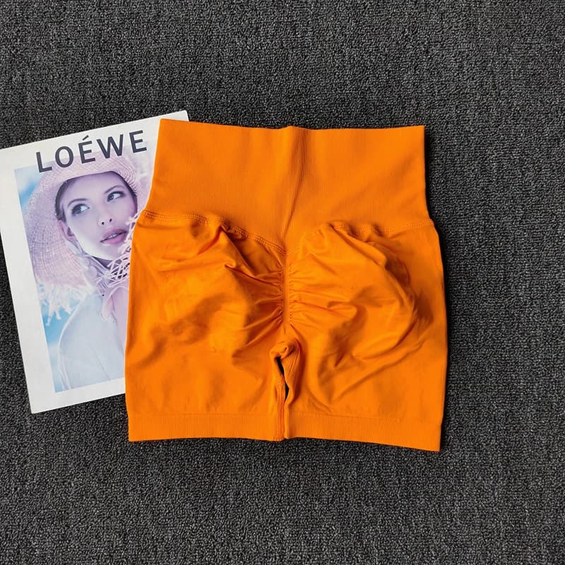 Shorts de yoga femme couleur pêche 3 croisements - Haute taille effet gainant pour running et sport