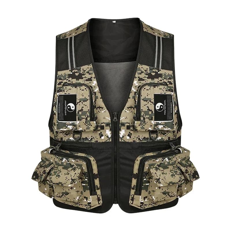 Gilet pêche poches amovibles respirant maille grille confortable résistant bandes réfléchissantes sécurité