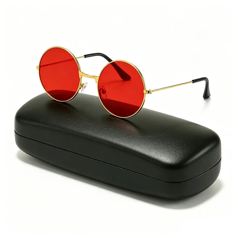 Lunettes de soleil vintage rondes unisexe pour pêche - Cadre métal rouge jaune protection UV marine