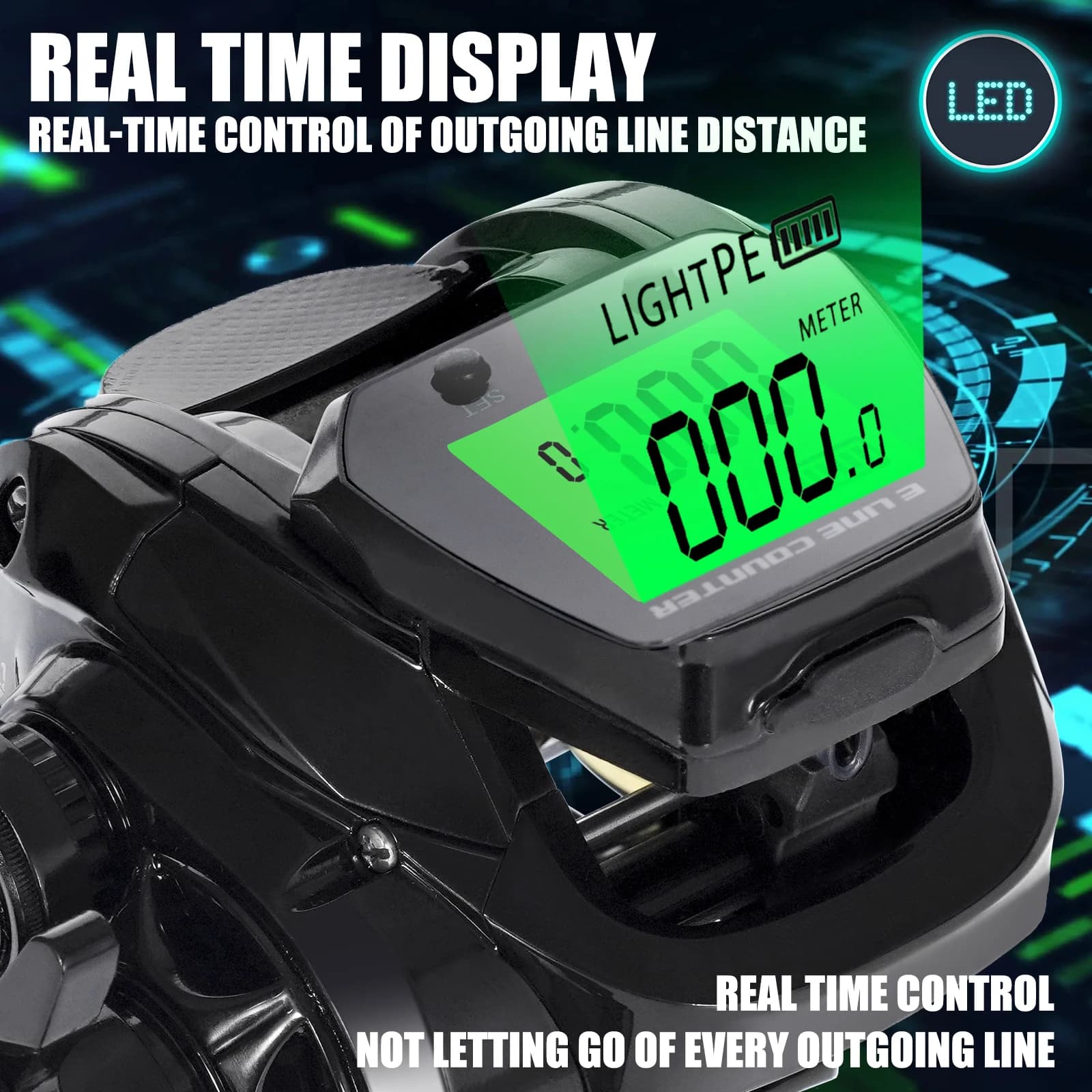 Moulinet Baitcasting Électronique Écran LED Grande Vitesse 7.2:1 10kg Étanche Pêche Mer Tambour Fixe