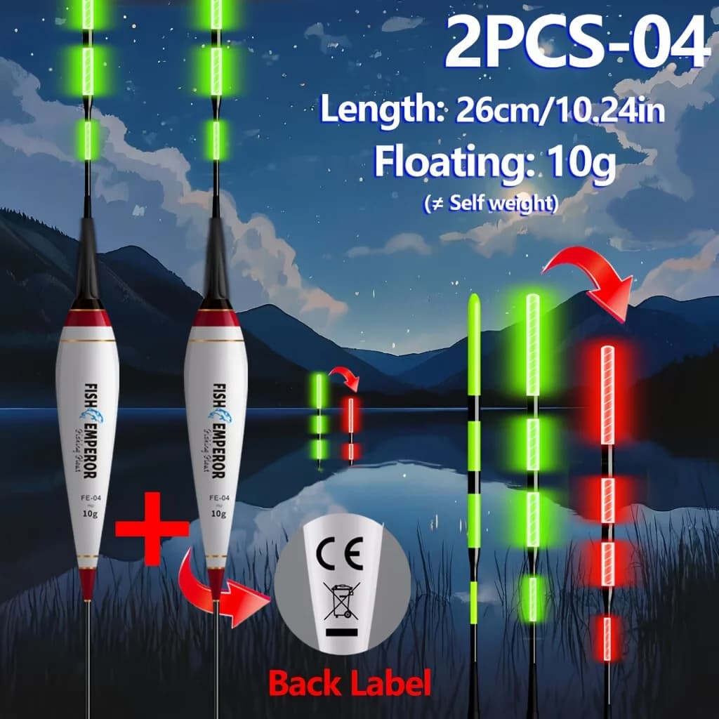 Float lumineux électronique intelligent 2 pièces couleur changeante pour pêche de la carpe et pêche en mer