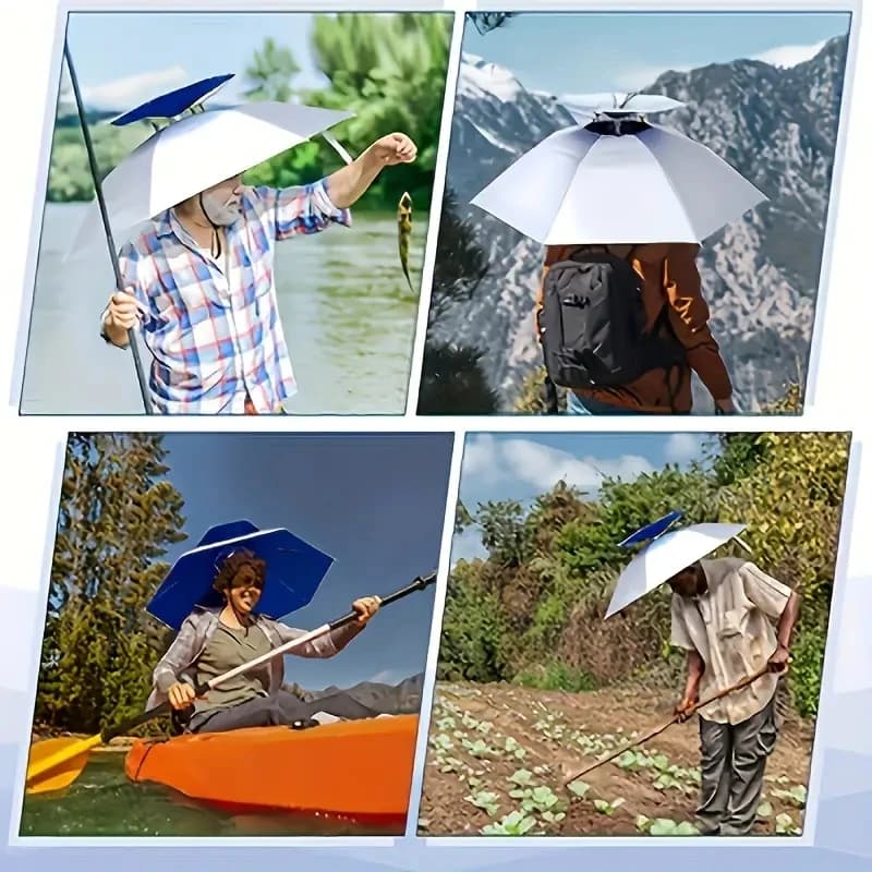 Chapeau parapluie de pêche pliable protection solaire et pluie double couche UV 50+