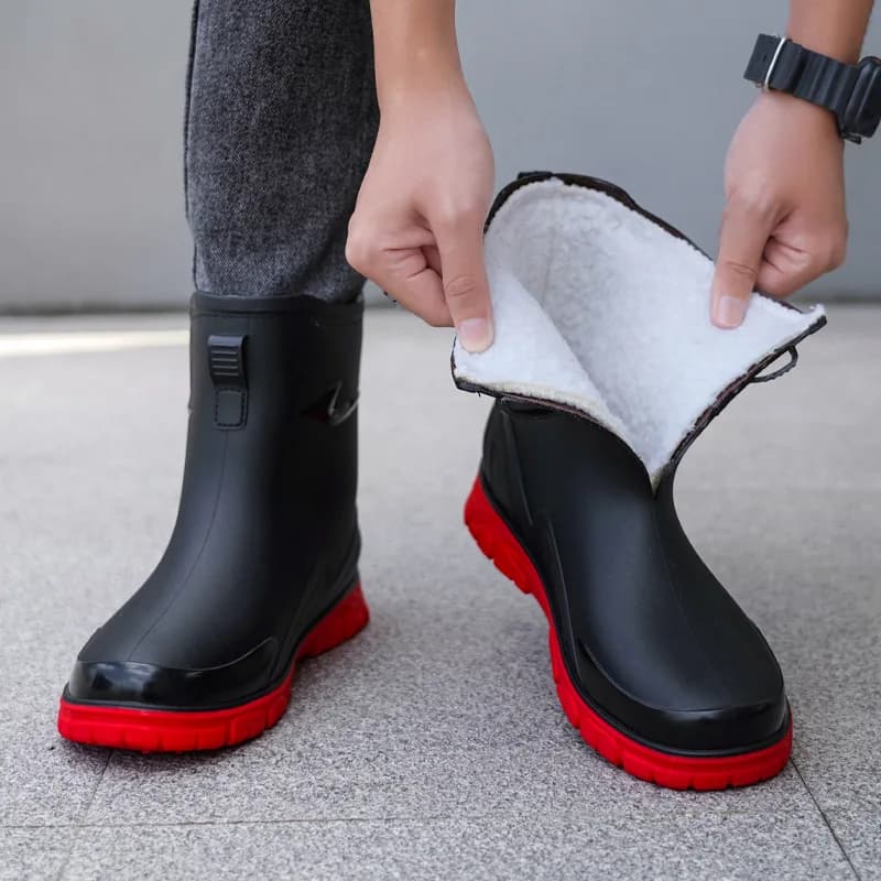 Bottes pluie mi-mollet homme mode doublure polaire imperméables anti-dérapage travail pêche extérieur