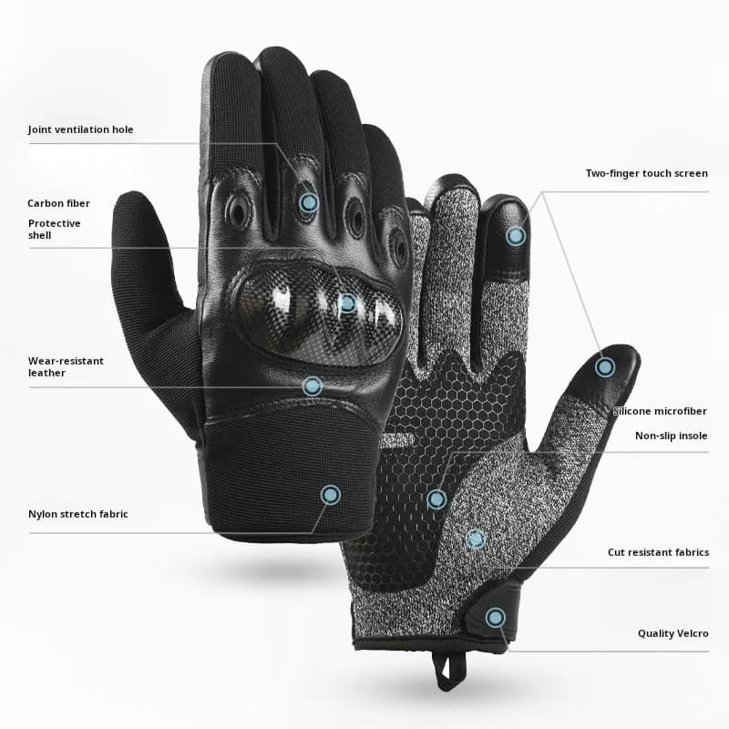 Gants tactiques full finger et half finger anti-coupure anti-perforation écran tactile fibre carbone cuir