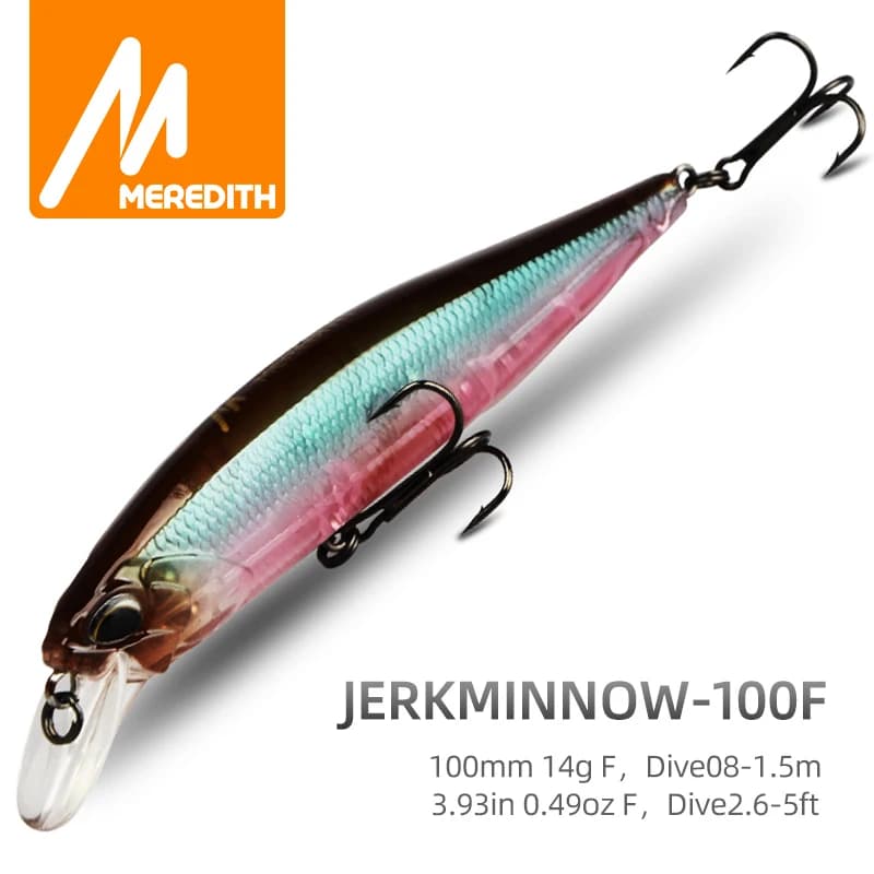 Leurre dur MRERDITH JERK MINNOW 100F flottant 14g pour pêche professionnelle - 24 couleurs disponibles