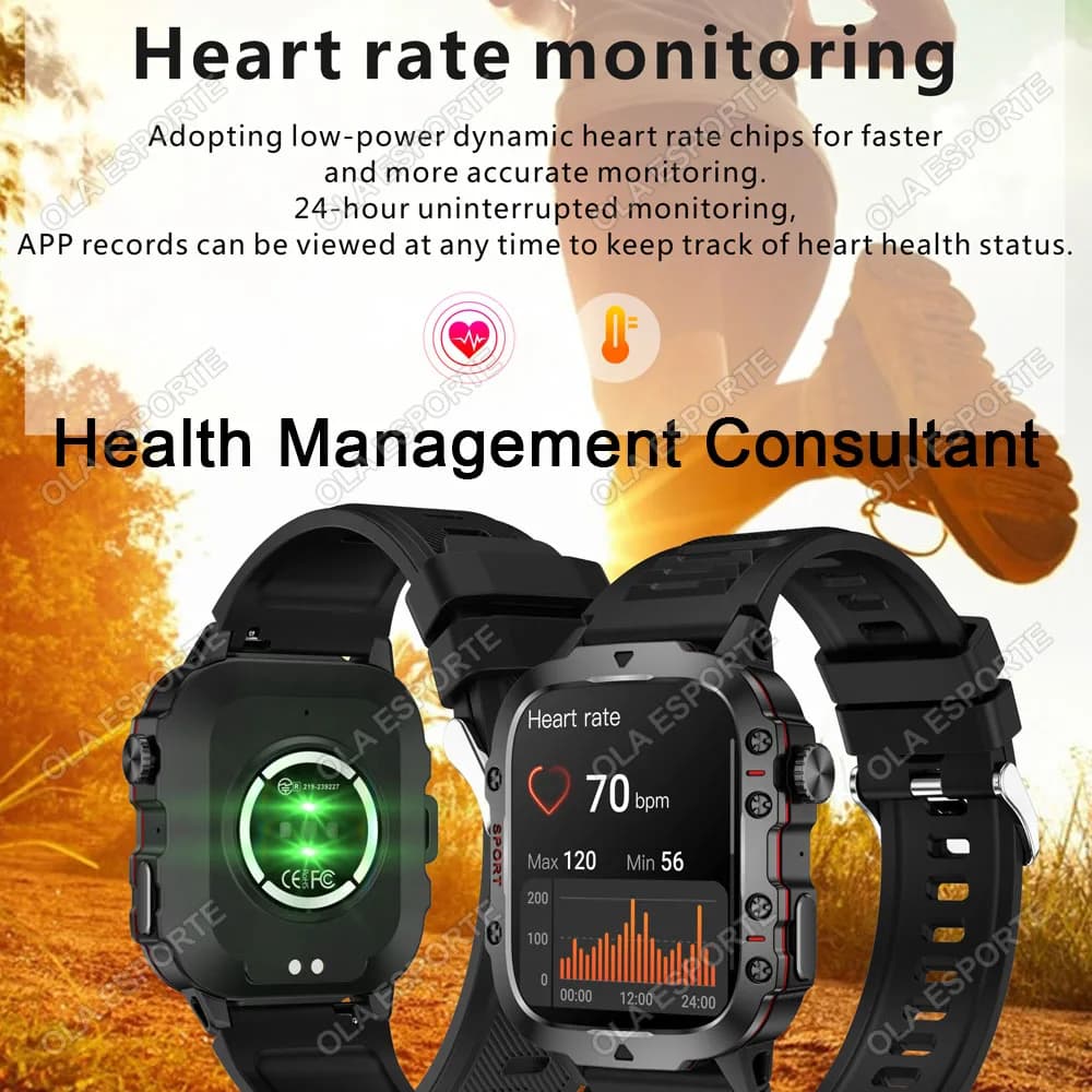 Montre connectée militaire 2025 GPS étanche avec lampe torche et appels Bluetooth pour Android iOS