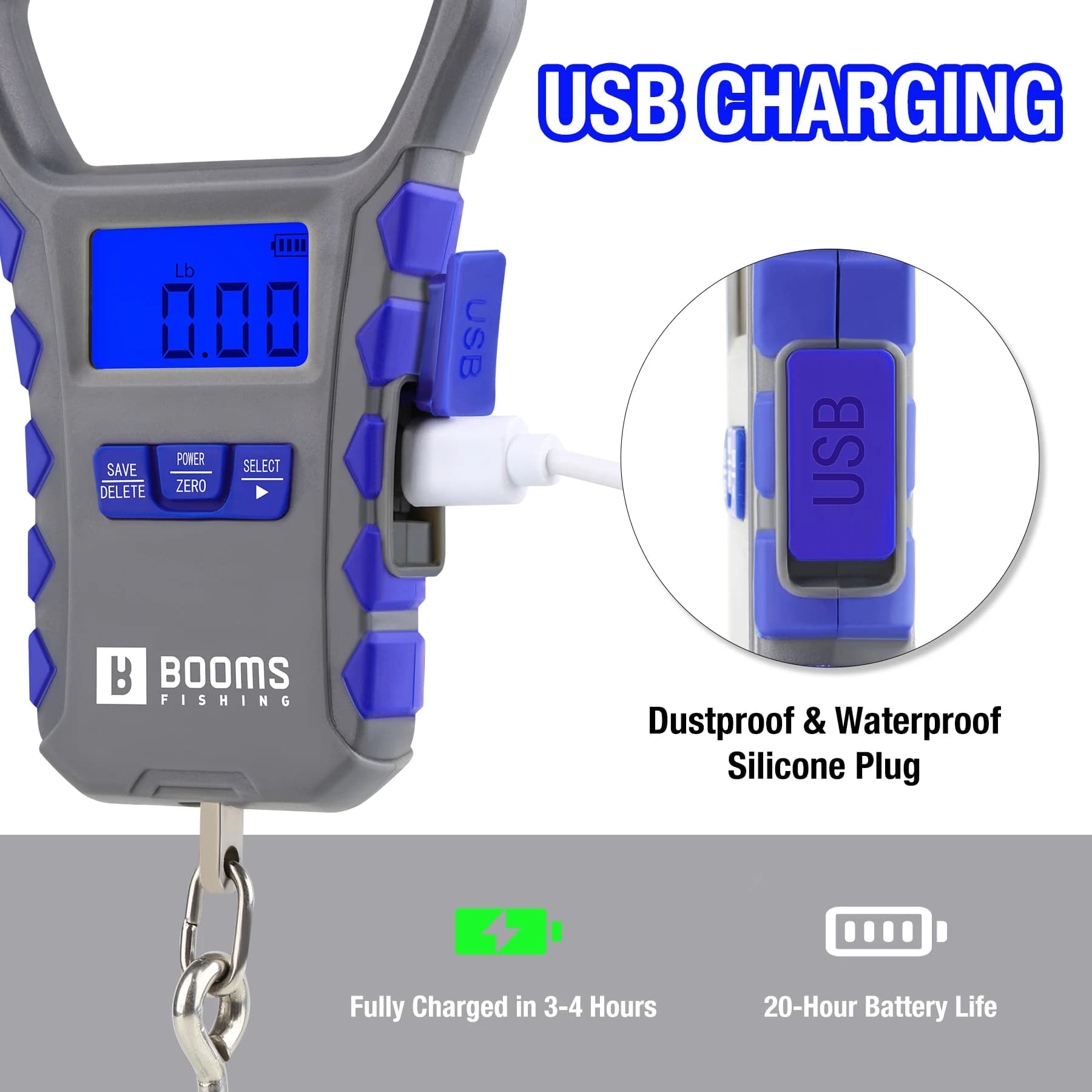 Balance de pêche numérique Boomsfishing XW50 USB rechargeable - Capacité 30kg écran LCD mince