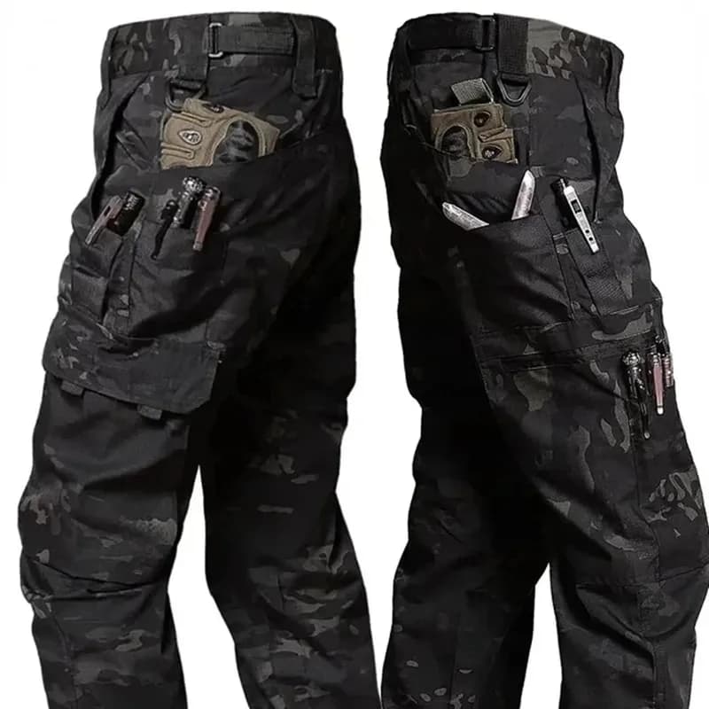 Pantalon cargo camouflage noir ripstop imperméable pêche training travail outdoor homme
