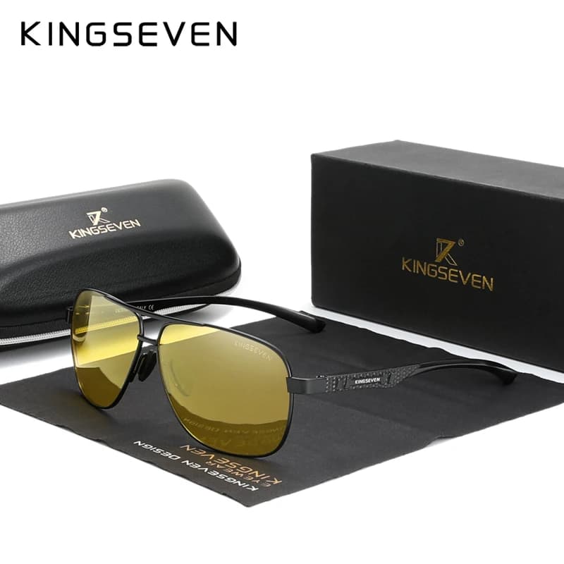 Lunettes polarisées aluminium KINGSEVEN - Protection UV400 HD pour pilote - Vision nocturne photochromique