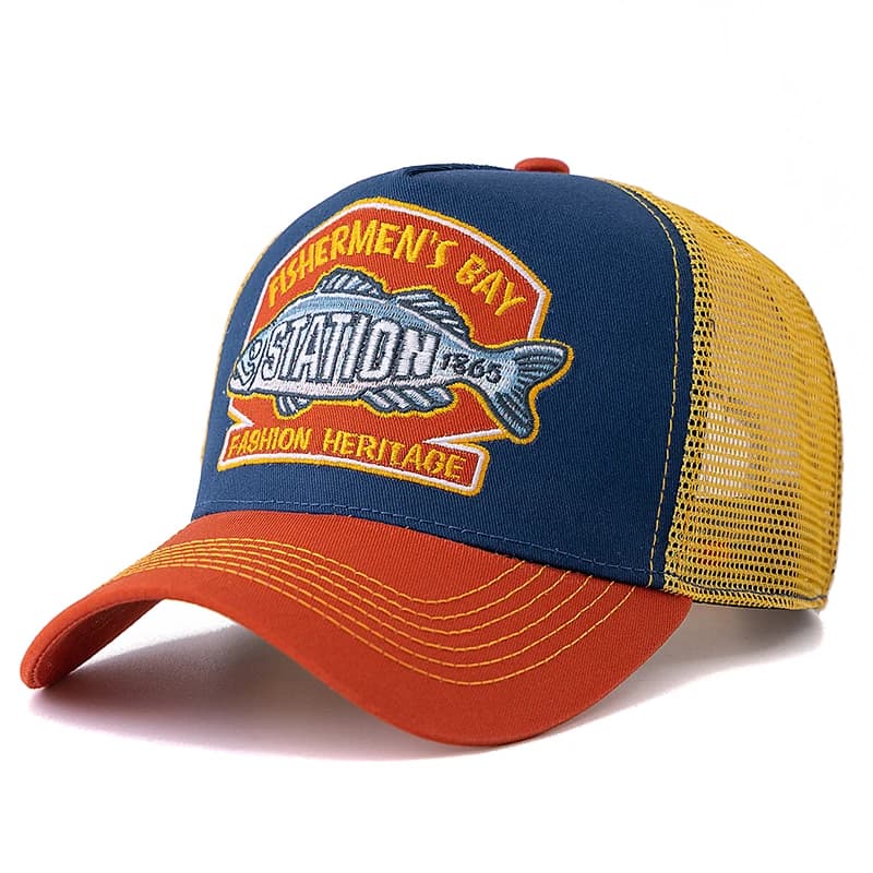 Casquette trucker pêche mesh respirante - Grand logo poisson pêcheur sportif été snapback