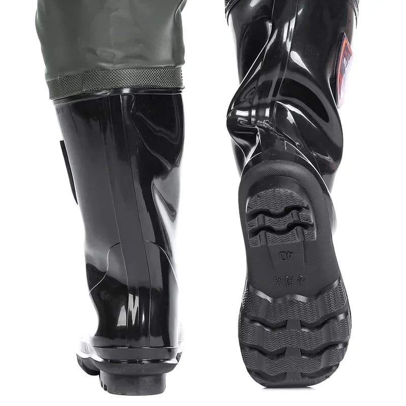 Pantalon de pêche imperméable renforcé avec bottes intégrées antidérapantes et résistantes à l'usure