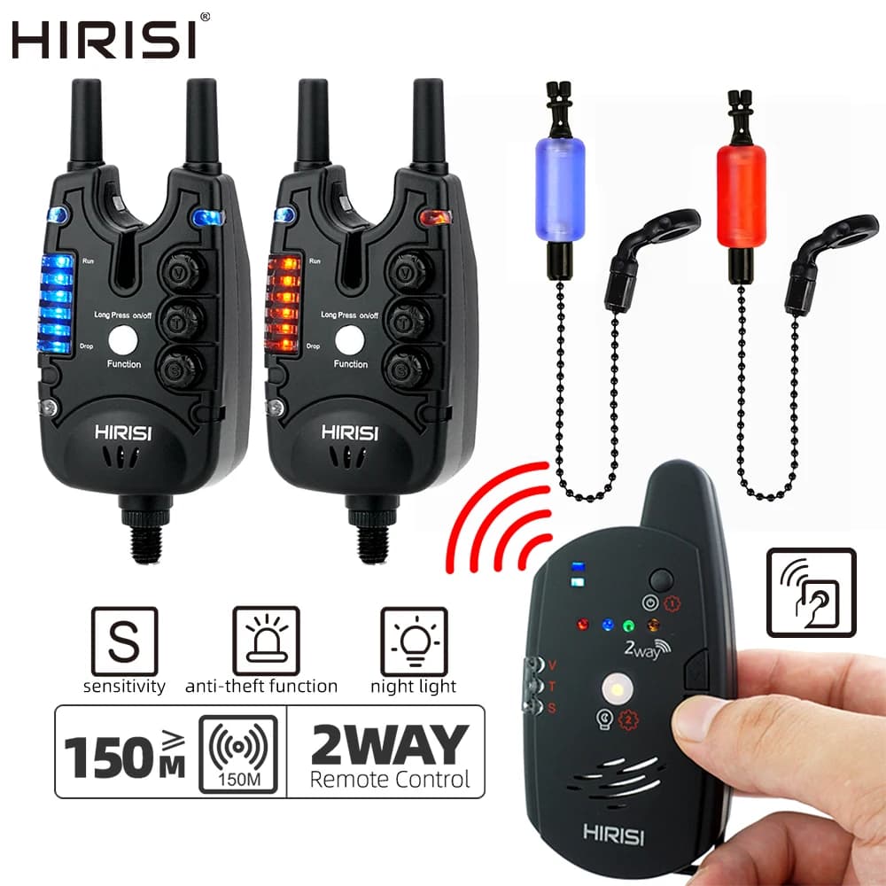 Set Hirisi Alarme Pêche Carpe Sans Fil avec 2 Swingers et Alarme Étanche 1+2 Télécommande 2 Voies