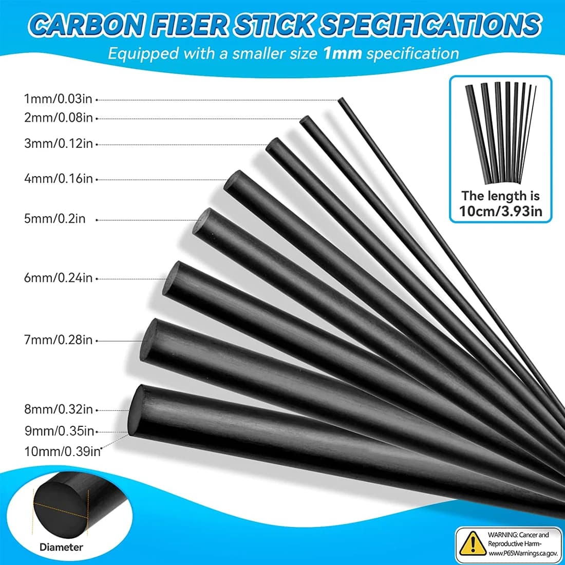 Kit bâtons fibre carbone FishTrip réparation canne pêche haute résistance 1-10mm x 10cm