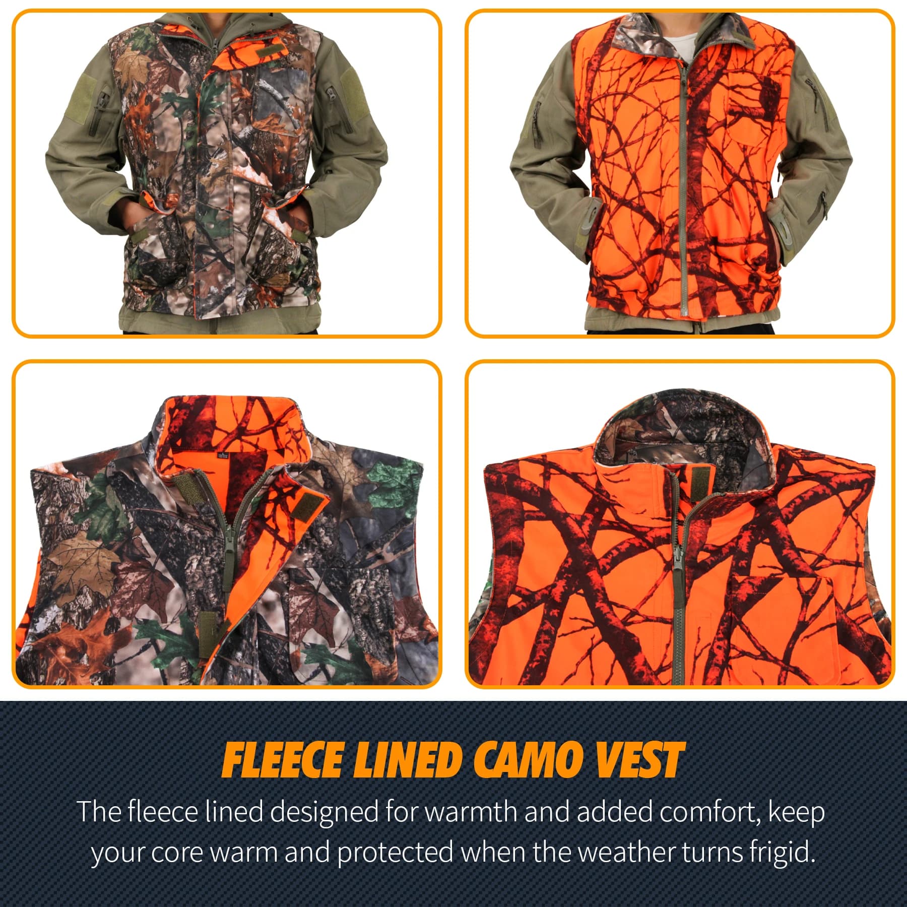 Veste de chasse camouflage orange GUGULUZA - Veste polaire pêche randonnée sans manches