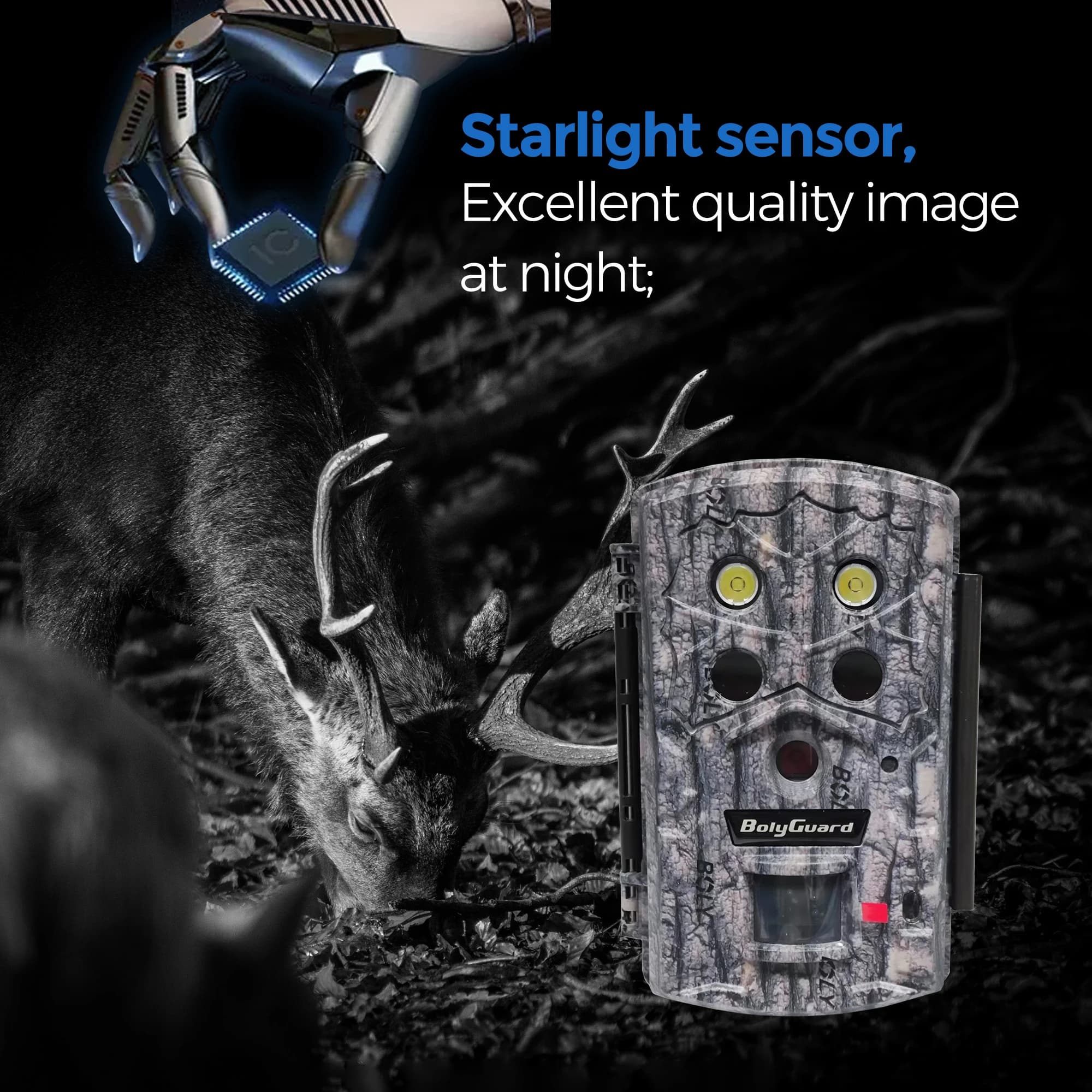 BolyGuard BG590-4K caméra trail 45MP/4K vision nocturge starlight 30m IP68 étanche pour chasse professionnelle