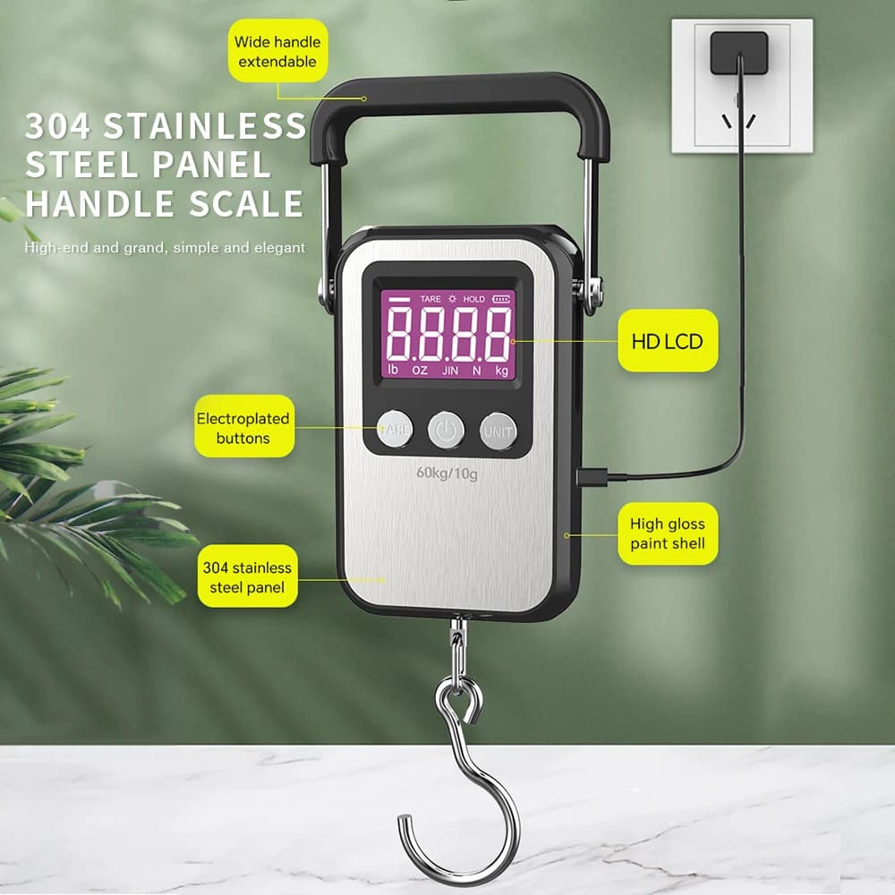 Balance digitale accroche portable 60kg/10g rechargeable LCD pour pêche et voyage - Mini pèse-électronique précis