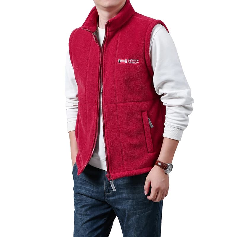 Veste polaire sans manches homme épaisse coupe-vent col montant pour pêche d'automne