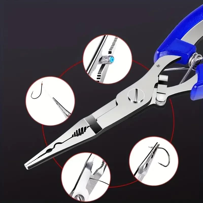 Pince de pêche inox multifonction avec poignée antidérapante et extracteur d'hameçon - Outil durable